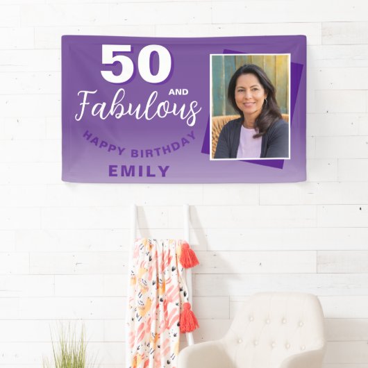 Paarse 50 en Fabulous 50th Birthday Party Foto Spandoek (Insitu)