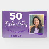 Paarse 50 en Fabulous 50th Birthday Party Foto Spandoek (Horizontaal)