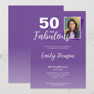 Paarse 50 en Fabulous 50th Verjaardagsfeest Kaart