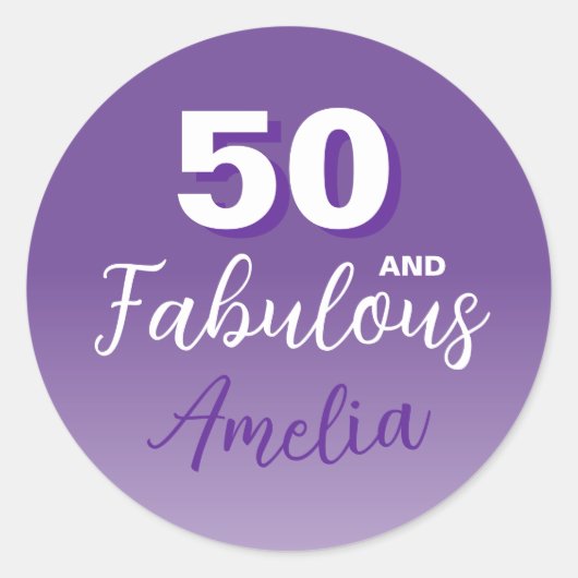 Paarse 50 en Fabulous 50th Verjaardagsfeest Ronde Sticker (Voorkant)