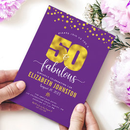 Paarse 50 en fabulous birthday gouden glam stippen kaart