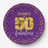 Paarse 50 en fabulous birthday gouden glam stippen papieren bordje (Voorkant)