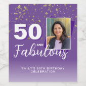 Paarse 50 en Fabulous Glitter 50e Verjaardag Foto Wijn Etiket (Enkel label)