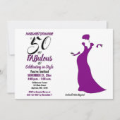 Paarse 50 en FABulous Verjaardagsfeestuitnodiging Kaart (Voorkant)