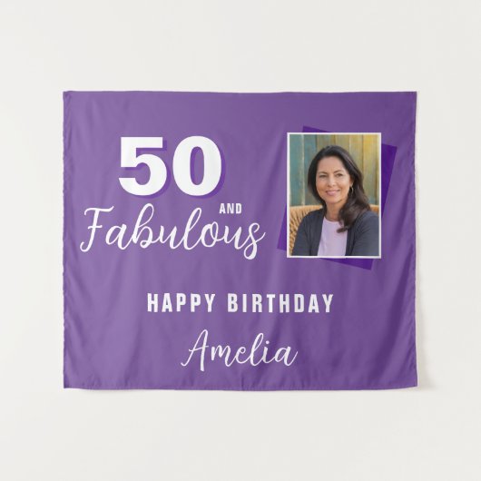 Paarse 50 en Fabulous Verjaardagsfoto Achtergrond Wandkleed (Voorkant (horizontaal))