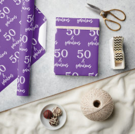 Paarse 50 en fantastische 50ste verjaardag cadeaupapier