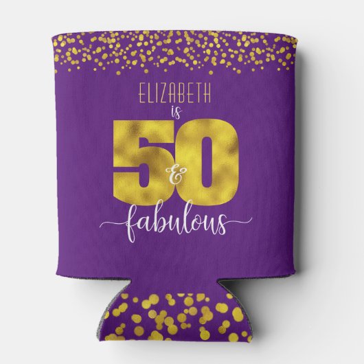 Paarse 50 en fantastische verjaardag gouden stippe blikjeskoeler (Achterkant)