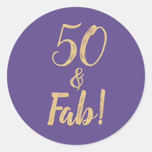 Paarse "50 & Fab!" 50e verjaardag Ronde Sticker (Voorkant)