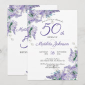 Paarse 50e verjaardag Floral Wisteria Waterverf Kaart (Voorkant / Achterkant)