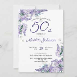 Paarse 50e verjaardag Floral Wisteria Waterverf Kaart