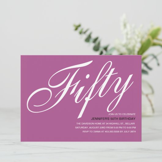 Paarse 50e verjaardag kaart (Staand voorkant)