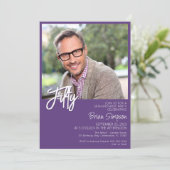 Paarse 50ste verjaardag foto kaart (Staand voorkant)