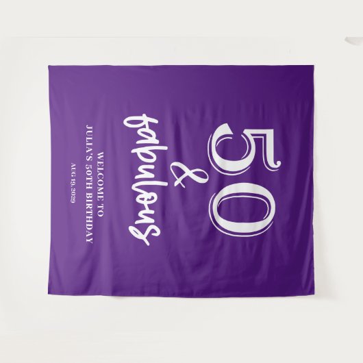 Paarse 50ste verjaardagsfeest wandkleed (Voorkant (horizontaal))