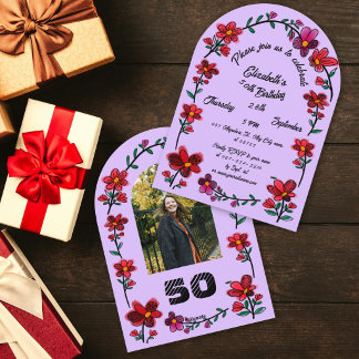 Paarse 50ste Verjaardagsfeestje Whimsical Doodle B Kaart