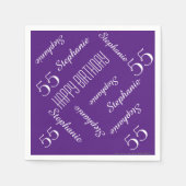 Paarse 55e verjaardagsfeest herhalende namen papie servetten (Voorkant)