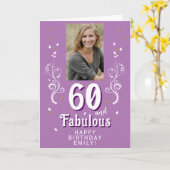 Paarse 60 & Fabulous Foliage 60e Verjaardagsfoto Kaart (Gele Bloem)