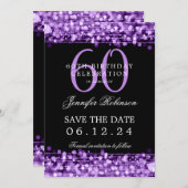 Paarse 60e verjaardag Bewaar de datum met details Kaart (Voorkant / Achterkant)