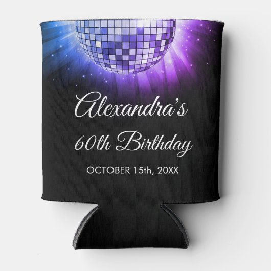 Paarse 60ste Verjaardagsfeestje 70's Disco Ball Blikjeskoeler (Voorkant)