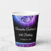 Paarse 60ste Verjaardagsfeestje 70's Disco Ball Papieren Bekers (Achterkant)