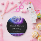 Paarse 60ste Verjaardagsfeestje 70's Disco Ball Papieren Bordje (Feest)