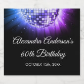 Paarse 60ste Verjaardagsfeestje 70's Disco Ball Sparkling Wijnetiket (Enkel label)