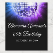 Paarse 60ste Verjaardagsfeestje 70's Disco Ball Wijn Etiket (Enkel label)