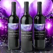 Paarse 60ste Verjaardagsfeestje 70's Disco Ball Wijn Etiket