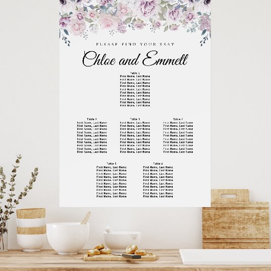 Paarse 6-tabel 6-tabel witte flacon poster (Keuken)