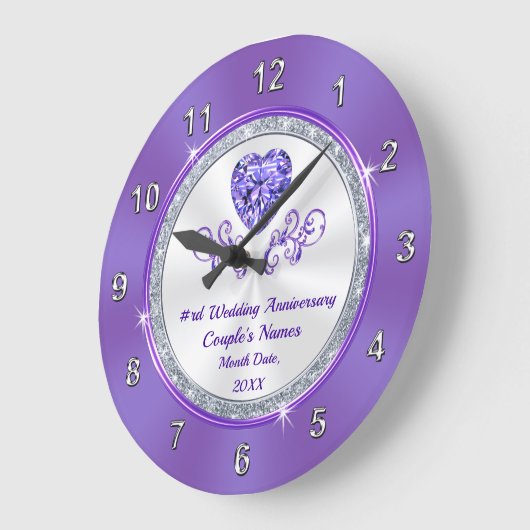 Paarse 6e, 24e, 33e jubileumcadeaus, elk jaar grote klok (Hoek)