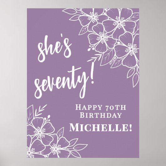 Paarse 70e verjaardag welkom poster (Voorkant)