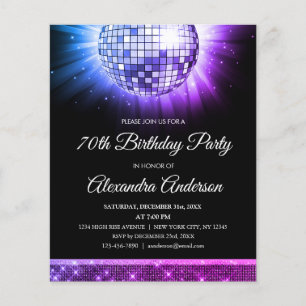 Paarse 70ste verjaardagsfeestje 70's Disco Ball Flyer