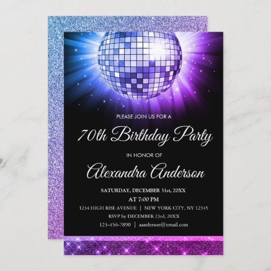 Paarse 70ste verjaardagsfeestje 70's Disco Ball Kaart (Voorkant / Achterkant)