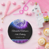 Paarse 70ste verjaardagsfeestje 70's Disco Ball Papieren Bordje (Feest)