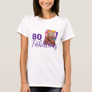 Paarse 80 en Fabulous 80ste verjaardag foto T-shirt