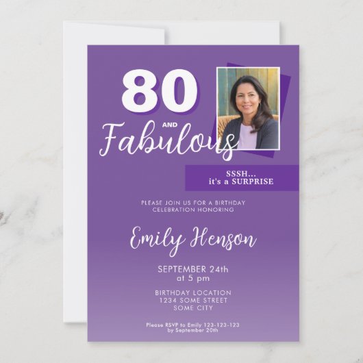 Paarse 80 en fantastische 80e verjaardagsfeestje f kaart (Voorkant)
