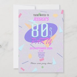 Paarse 80-jaren geometrische print feest uitnodigi kaart