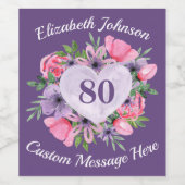Paarse 80e verjaardag Wijnflaconlabels Wijn Etiket (Enkel label)