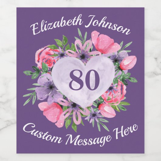 Paarse 80e verjaardag Wijnflaconlabels Wijn Etiket (Enkel label)