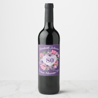 Paarse 80e verjaardag Wijnflaconlabels Wijn Etiket