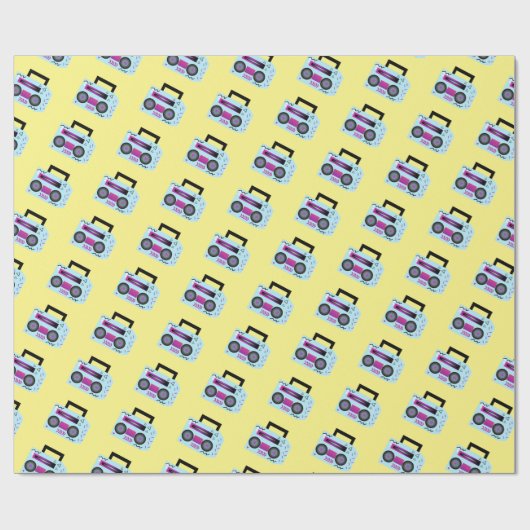 Paarse 80s 90s Throw Back Music Wrapping Paper Cadeaupapier (Vlak)