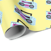 Paarse 80s 90s Throw Back Music Wrapping Paper Cadeaupapier (Rol Hoek)