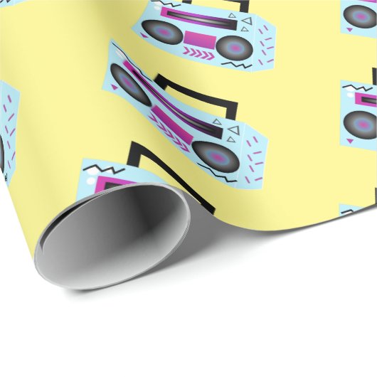 Paarse 80s 90s Throw Back Music Wrapping Paper Cadeaupapier (Rol Hoek)