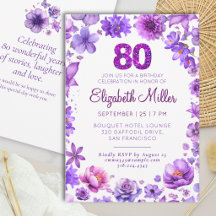 Paarse 80ste verjaardag Bloemrijke Elegante 80 Jaa