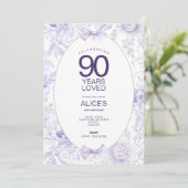Paarse 90e moderne,  bloemenverjaardag kaart (Staand voorkant)