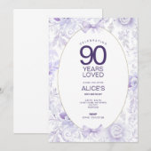 Paarse 90e moderne,  bloemenverjaardag kaart (Voorkant / Achterkant)