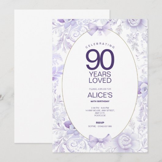Paarse 90e moderne, bloemenverjaardag kaart (Voorkant / Achterkant)