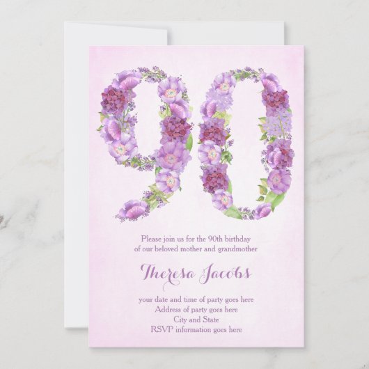 paarse 90e verjaardag uitnodigingen, Kaarten van d (Voorkant)