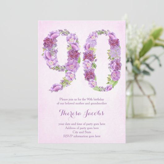 paarse 90e verjaardag uitnodigingen, Kaarten van d (Staand voorkant)