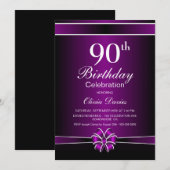 Paarse 90ste verjaardagsfeest kaart (Voorkant / Achterkant)