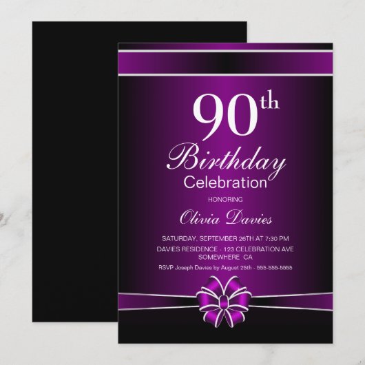 Paarse 90ste verjaardagsfeest kaart (Voorkant / Achterkant)